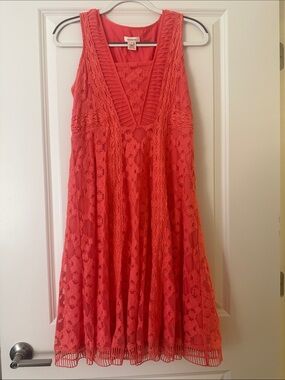 Sundance Sleeveless Coral Lace Fit & Flare Dress size 2